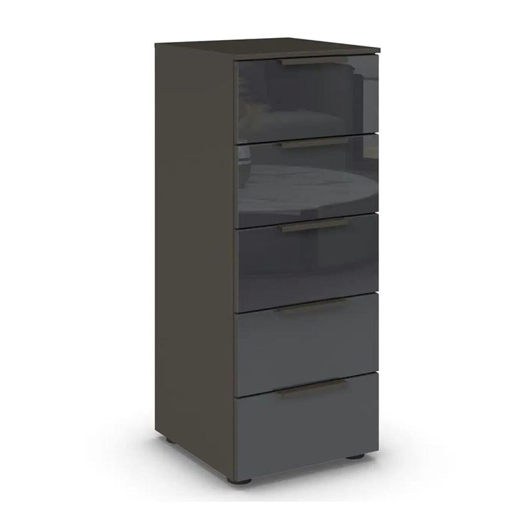 Rauch Flipp 5 Drawer Tall Chest with Adjustable Height - Graphite and Basalt Glass