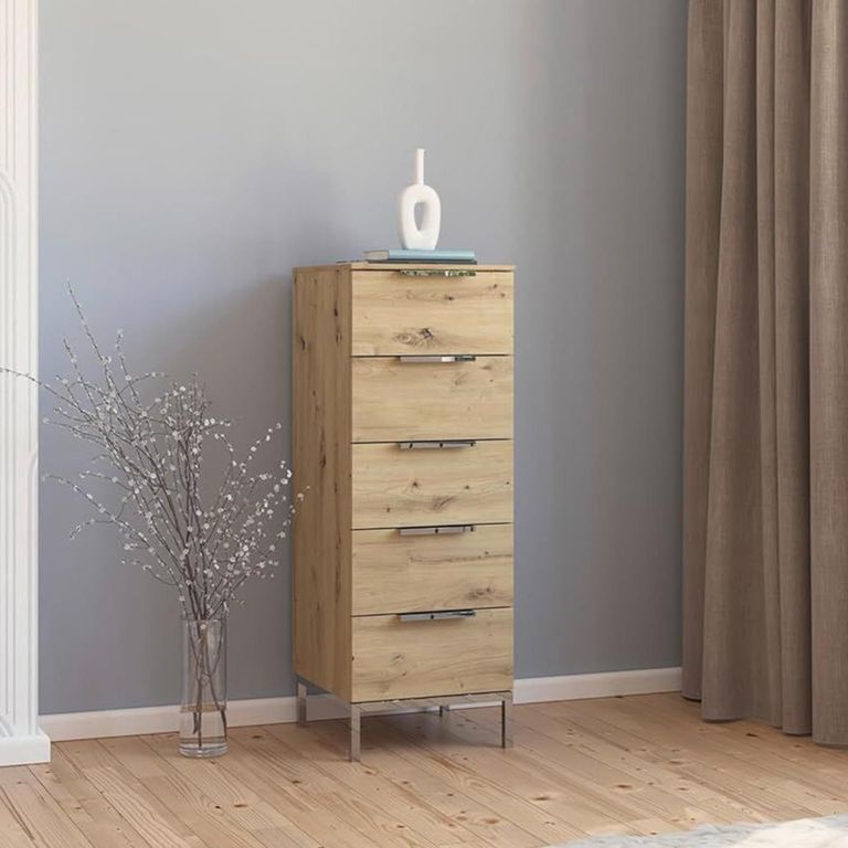 Rauch Flipp 5 Drawer Tall Chest with Metal Base - Artisan Oak