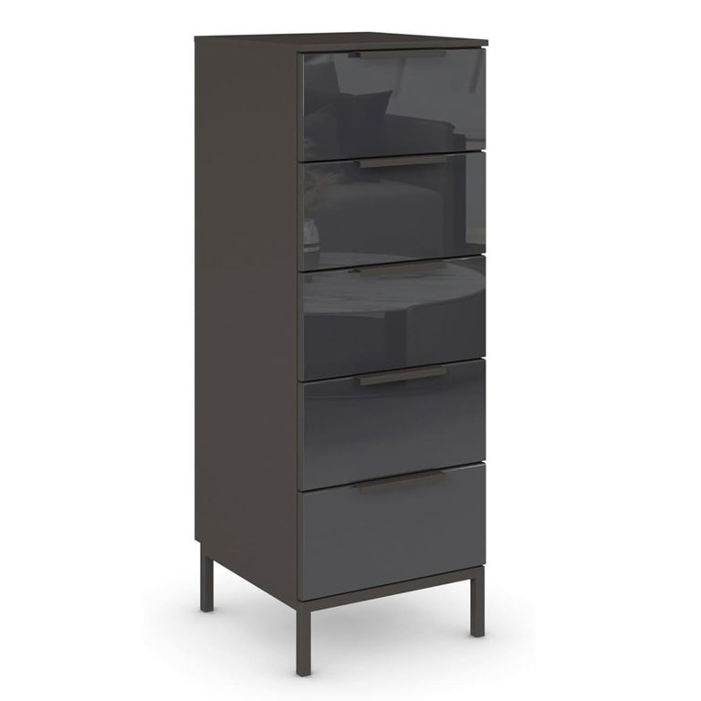 Rauch Flipp 5 Drawer Tall Chest with Metal Base - Graphite and Basalt Glass