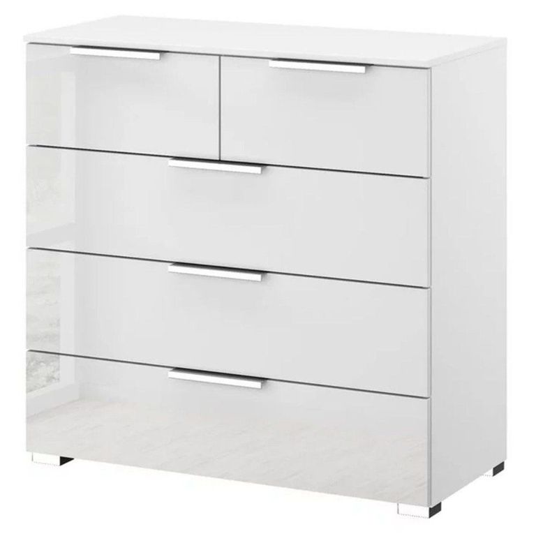 Rauch Miramar 3+2 Drawer Chest - Alpine White and Crystal White Glass