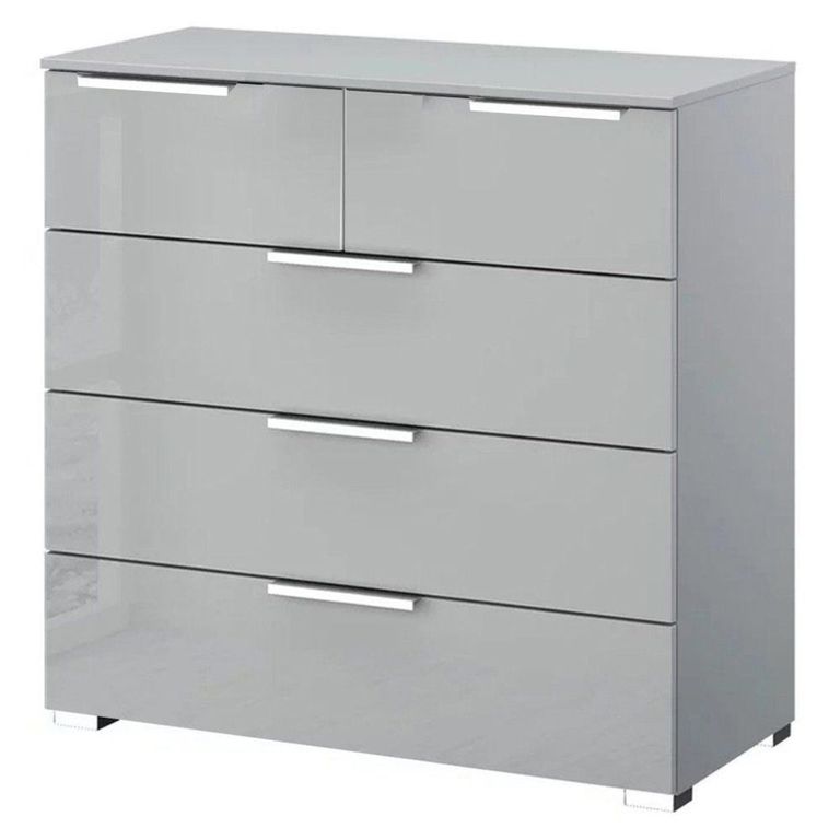 Rauch Miramar 3+2 Drawer Chest - Silk Grey and Silk Grey Glass