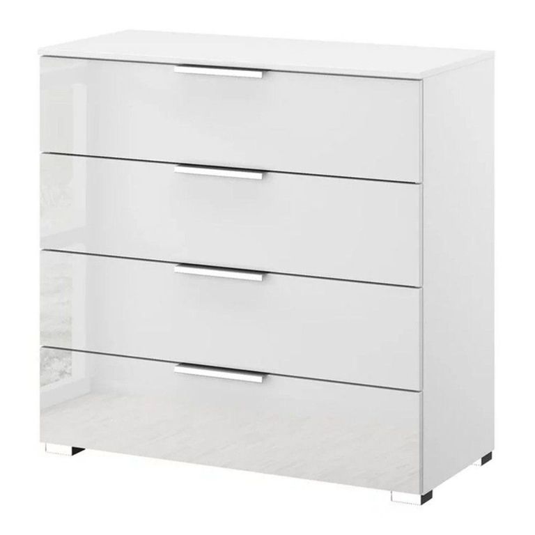 Rauch Miramar 4 Drawer Chest - Alpine White and Crystal White Glass