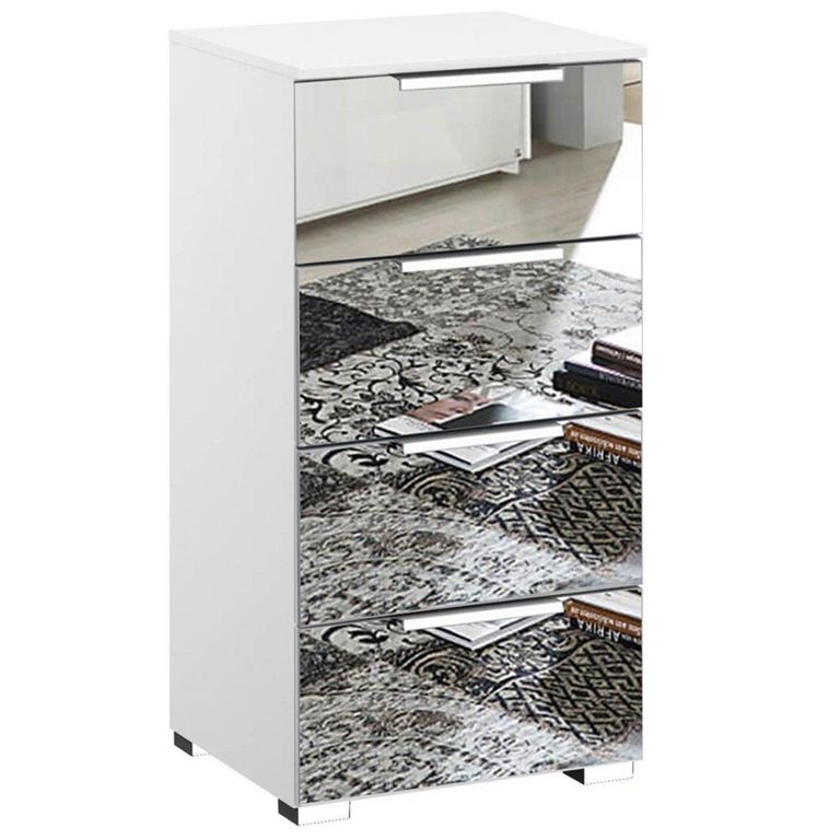 Rauch Miramar 4 Drawer Mirrored Narrow Chest - Alpine White