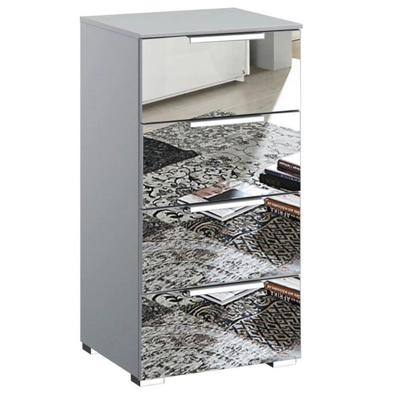 Rauch Miramar 4 Drawer Mirrored Narrow Chest - Silk Grey