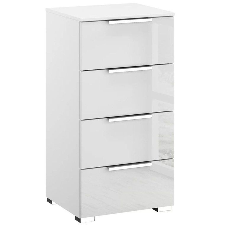 Rauch Miramar 4 Drawer Narrow Chest - Alpine White and Crystal White Glass