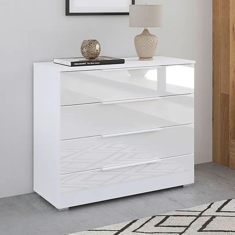 Rauch Monostar 4 Drawer Wide Chest - Alpine White with White Glass