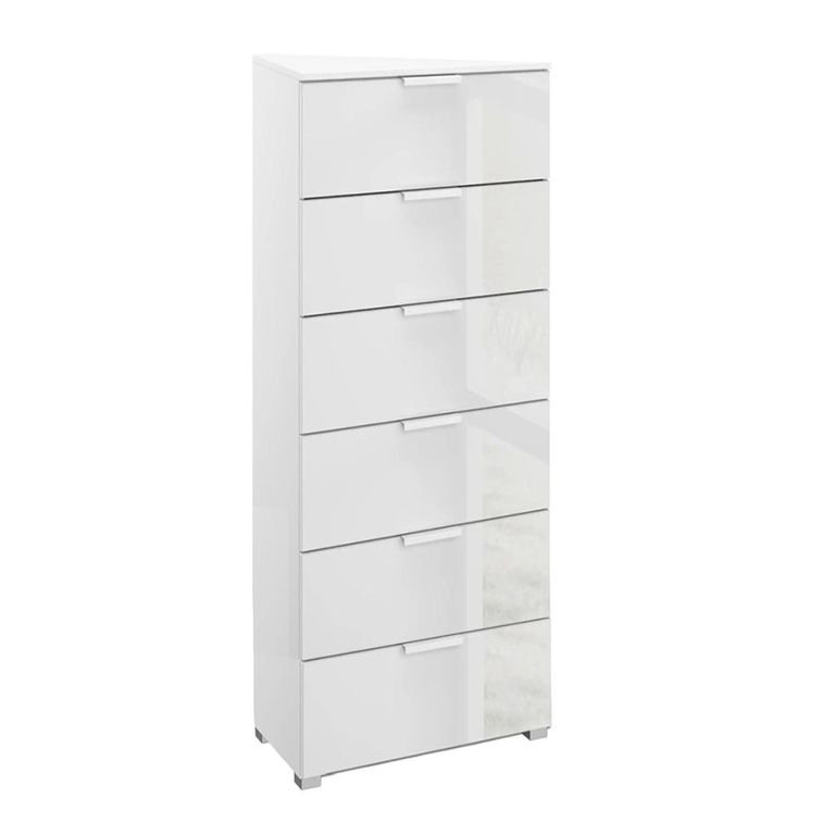 Rauch Skat Meridian 6 Drawer Tall Chest - Alpine White and Crystal White Glass