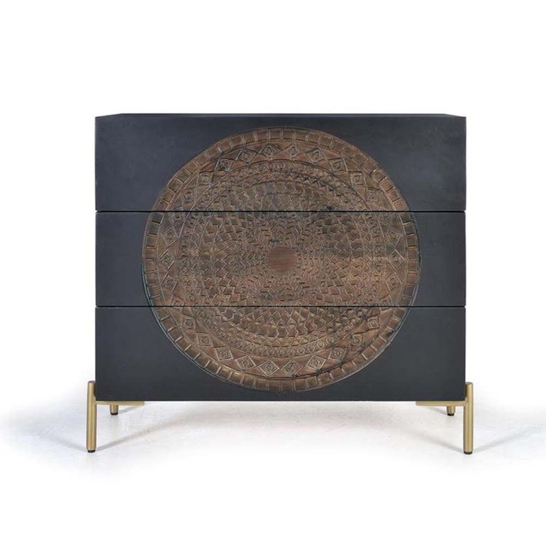 Refton Chest - Carved - Dark Mango Wood - 3 Drawer