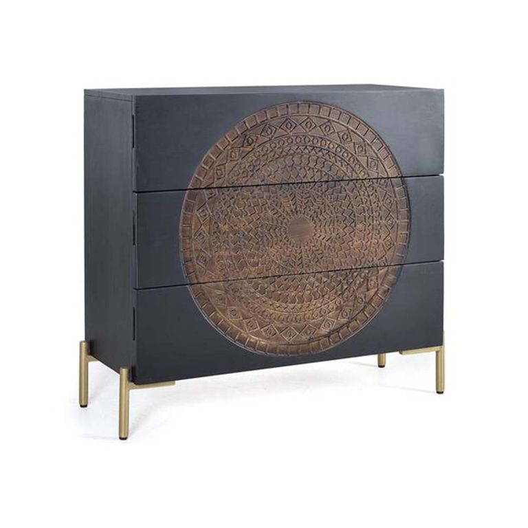 Refton Chest - Carved - Dark Mango Wood - 3 Drawer