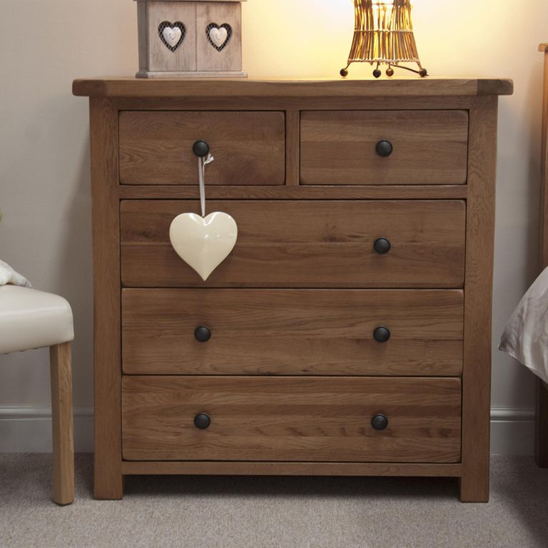 Rustic Oak Chest of Drawers - 3+2 Drawer - Oak