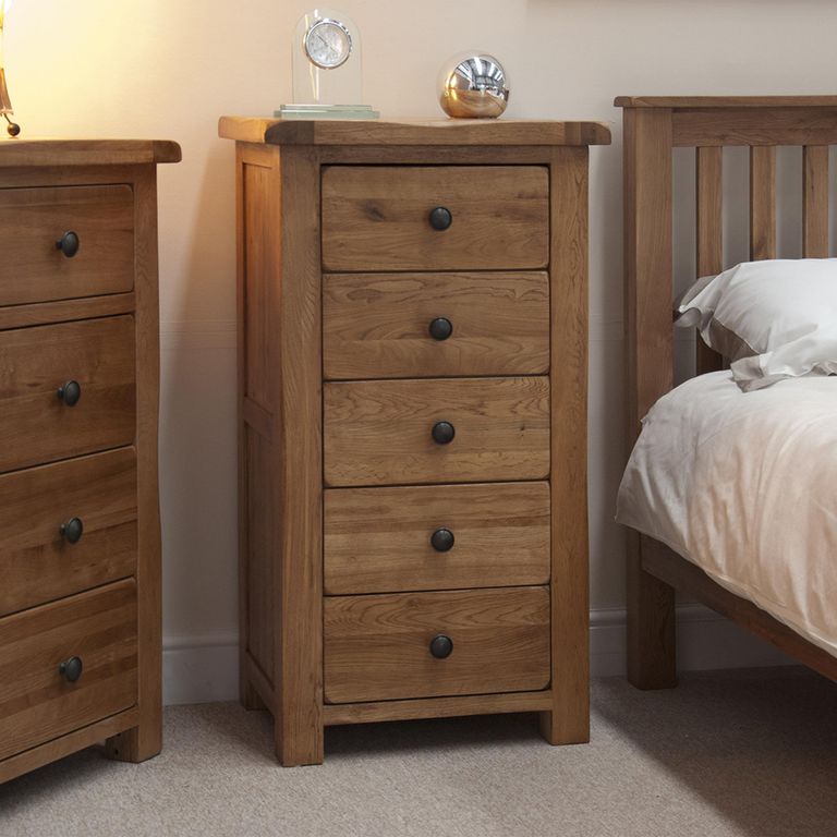 Rustic Oak Chest of Drawers - 5 Drawer - Narrow - Oak