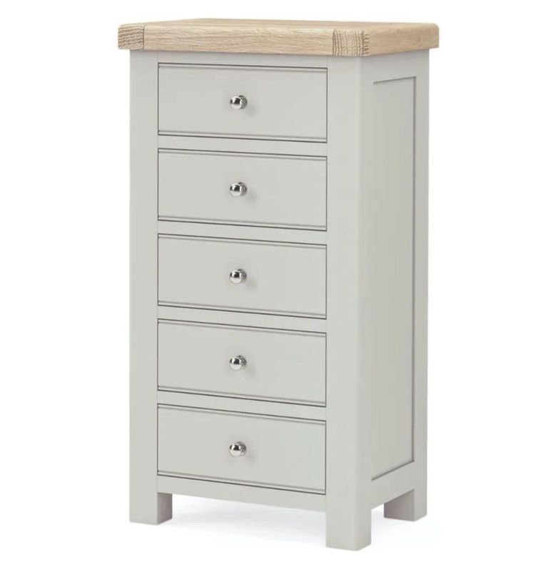 Salcombe Chest - 5 Drawer Tallboy - Grey Oak