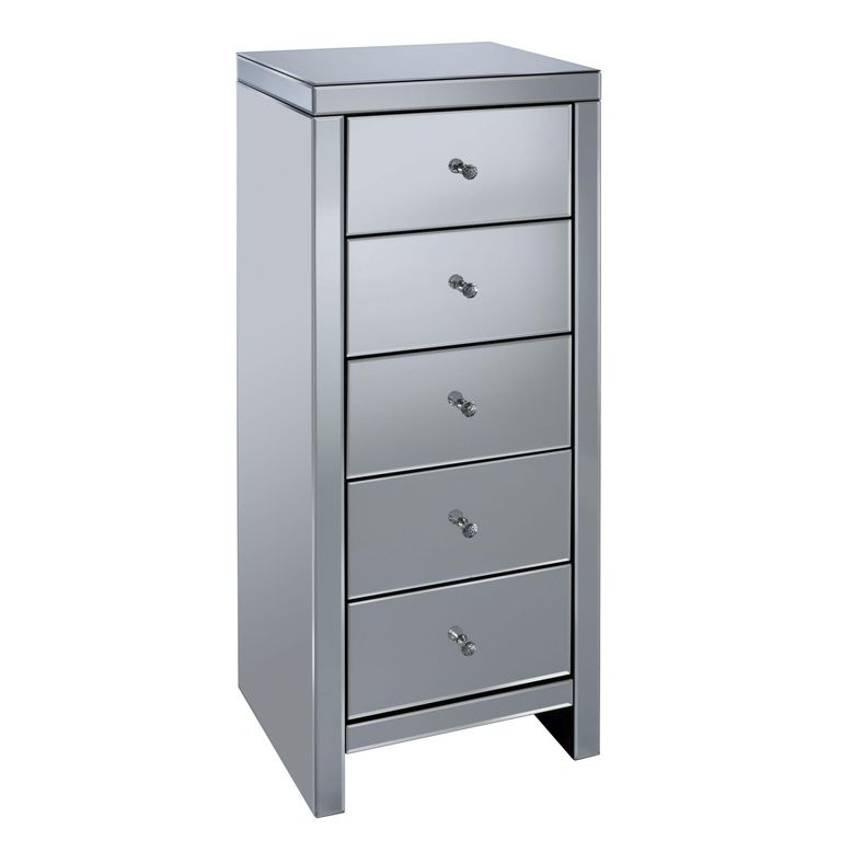 Seville Tall Chest - 5 Drawer - Mirrored