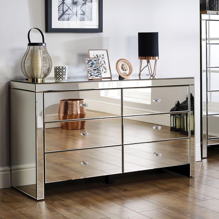Seville Wide Chest - 6 Drawer - Mirrored