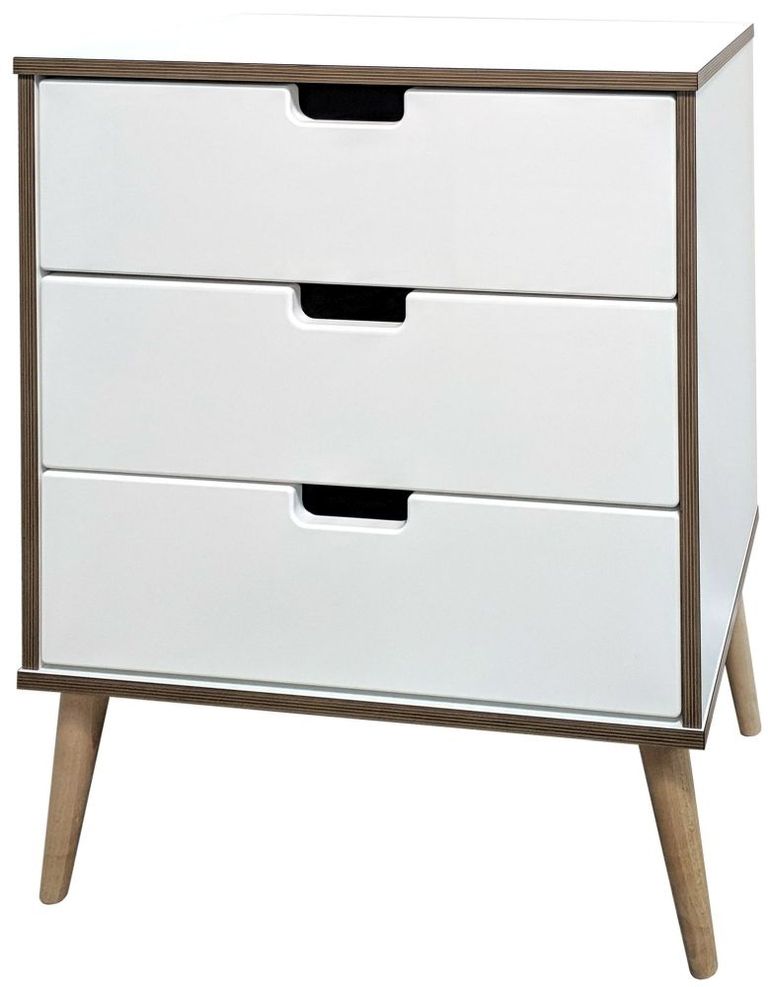 Shanghai 3 Drawer Midi Chest with Natural Legs - White