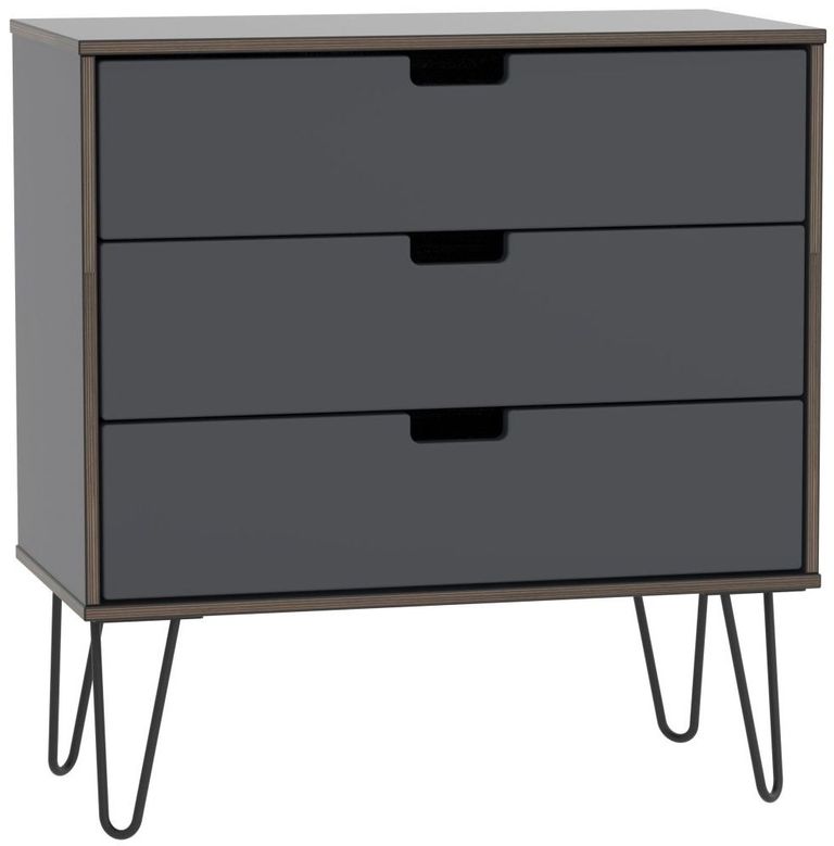 Shanghai Graphite 3 Drawer Midi Chest with Hairpin Legs