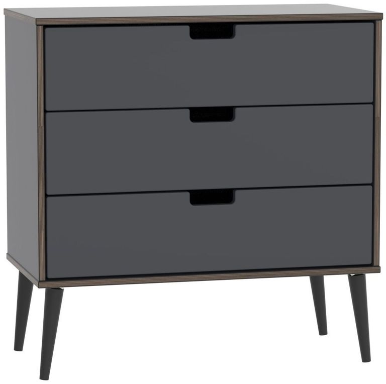 Shanghai Graphite 3 Drawer Midi Chest with Wooden Legs
