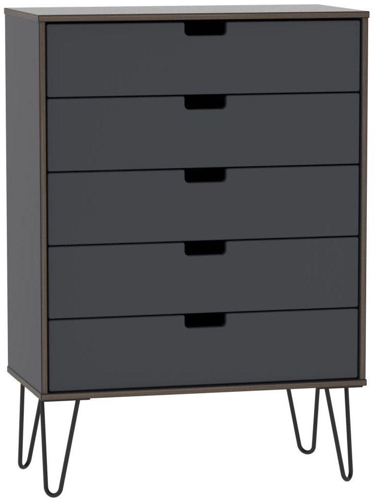 Shanghai Graphite 5 Drawer Chest with Hairpin Legs