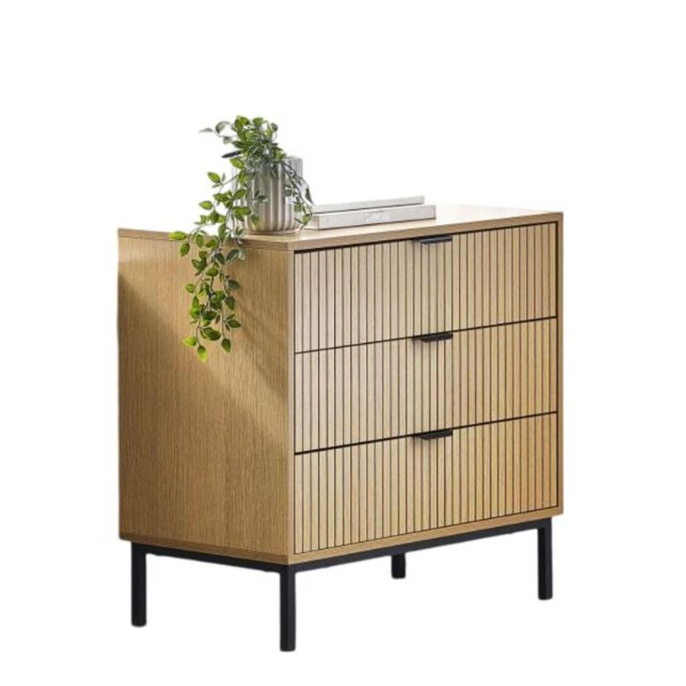 Sia Chest of Drawers - 3 Drawer - Small - Ribbed - Oak