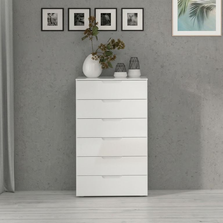 Sienna Chest - 6 Drawer - Tall - White Gloss