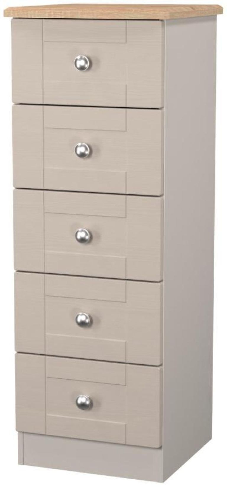Sussex Cashmere and Oak Effect 5 Drawer Narrow Chest