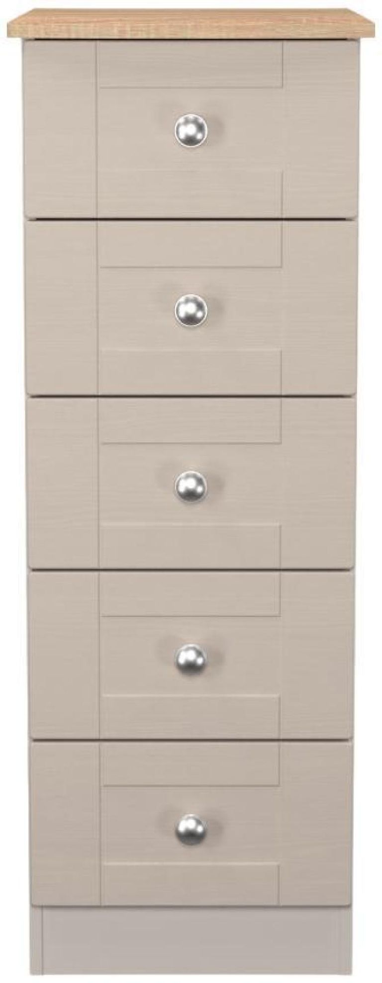 Sussex Cashmere and Oak Effect 5 Drawer Narrow Chest