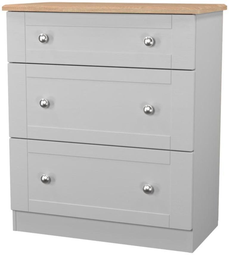Sussex Grey and Oak Effect 3 Drawer Deep Chest