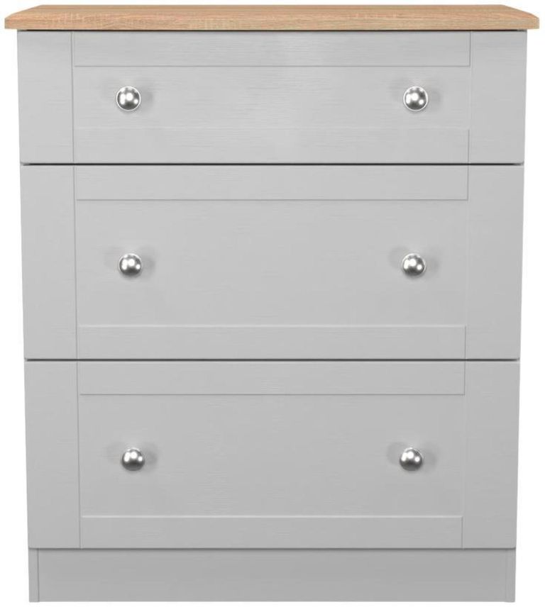 Sussex Grey and Oak Effect 3 Drawer Deep Chest