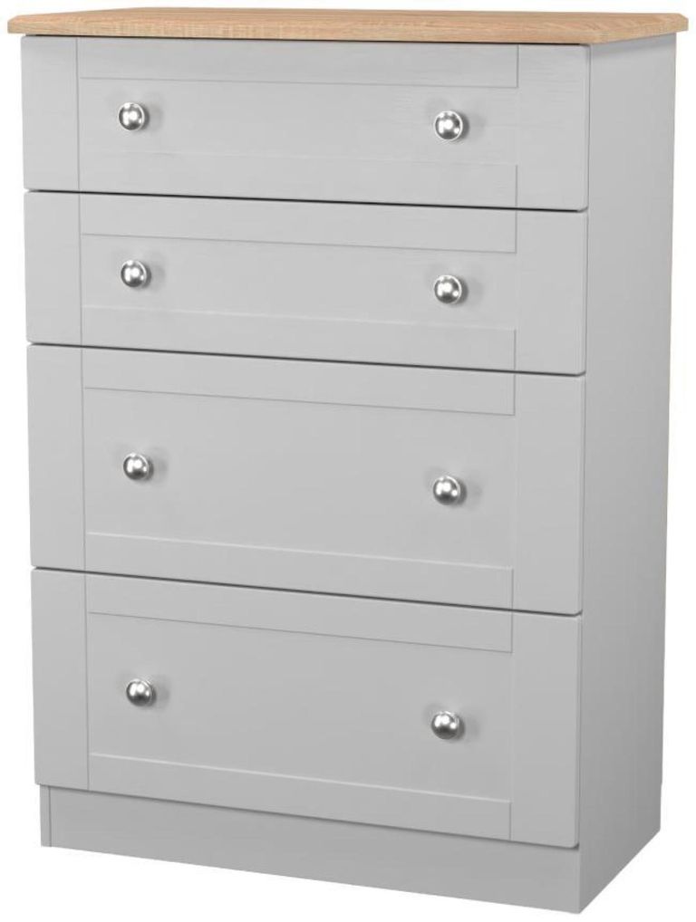 Sussex Grey and Oak Effect 4 Drawer Deep Chest