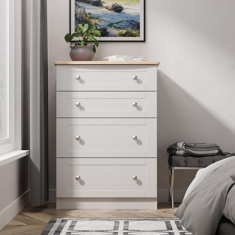 Sussex Grey and Oak Effect 4 Drawer Deep Chest