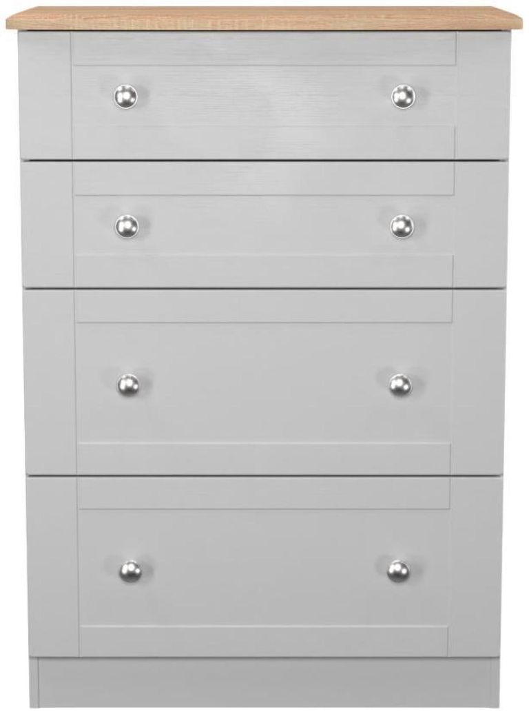 Sussex Grey and Oak Effect 4 Drawer Deep Chest