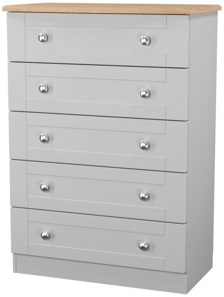 Sussex Grey and Oak Effect 5 Drawer Chest