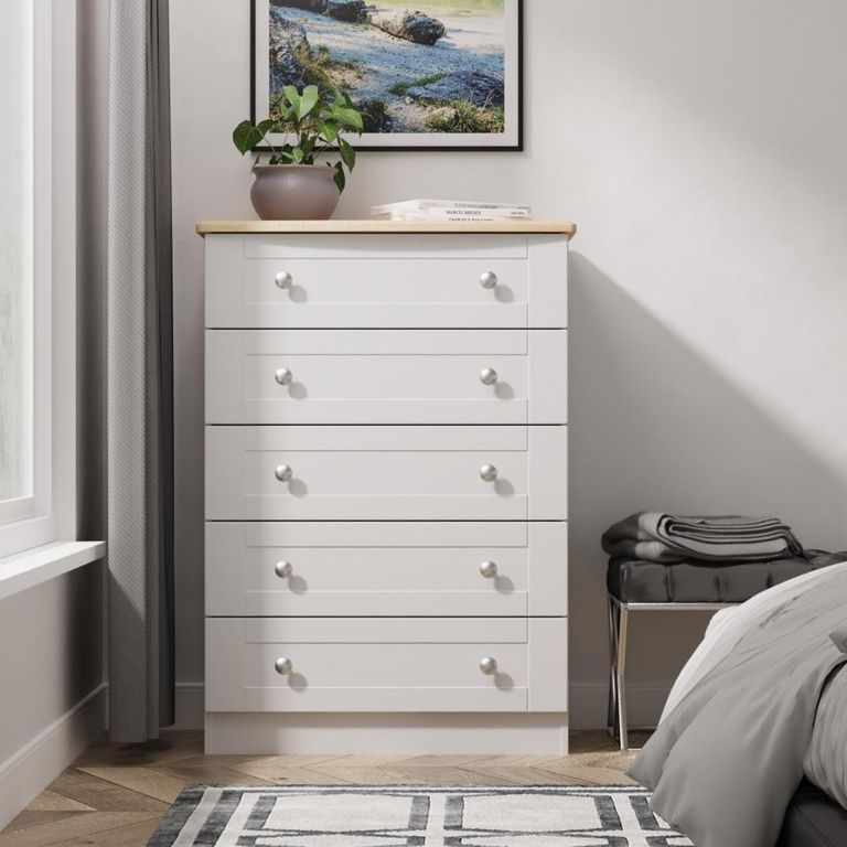 Sussex Grey and Oak Effect 5 Drawer Chest