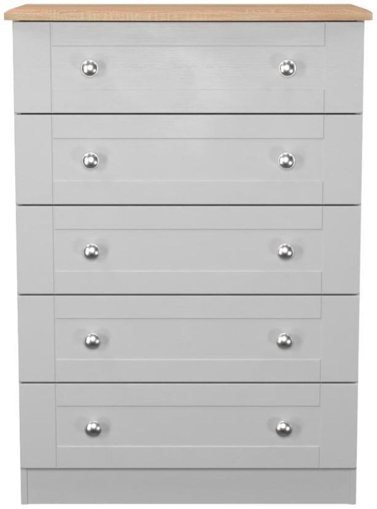 Sussex Grey and Oak Effect 5 Drawer Chest