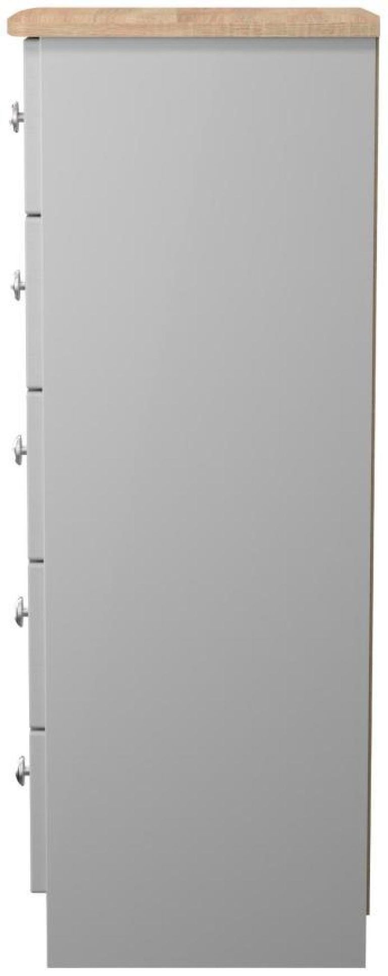 Sussex Grey and Oak Effect 5 Drawer Narrow Chest