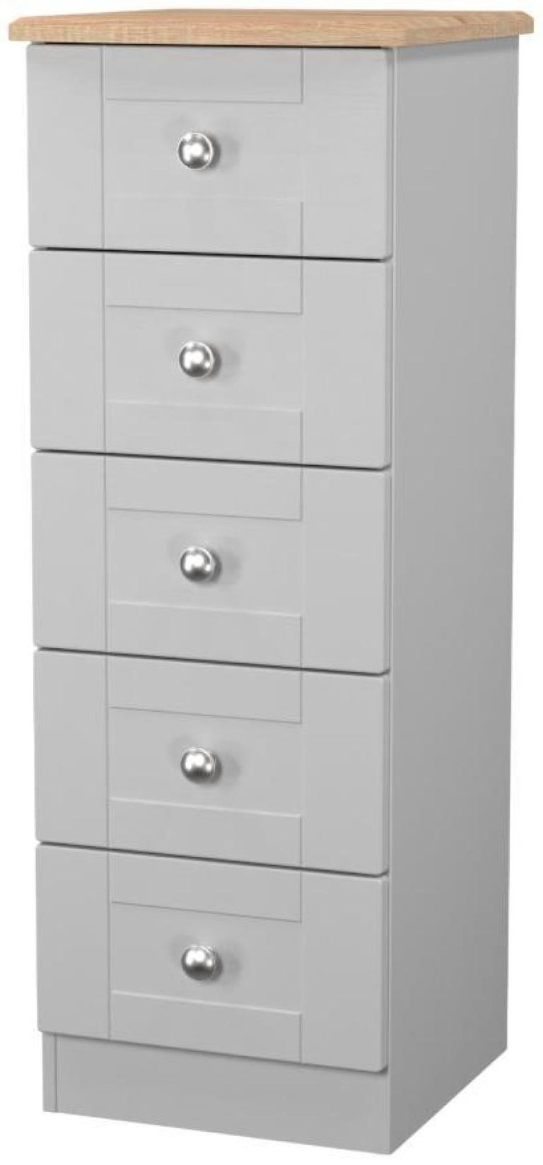 Sussex Grey and Oak Effect 5 Drawer Narrow Chest