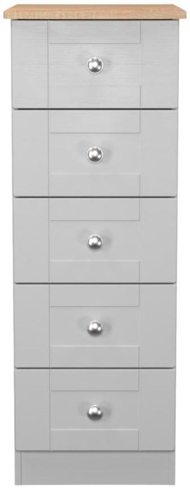 Sussex Grey and Oak Effect 5 Drawer Narrow Chest
