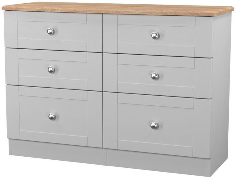 Sussex Grey and Oak Effect 6 Drawer Midi Chest