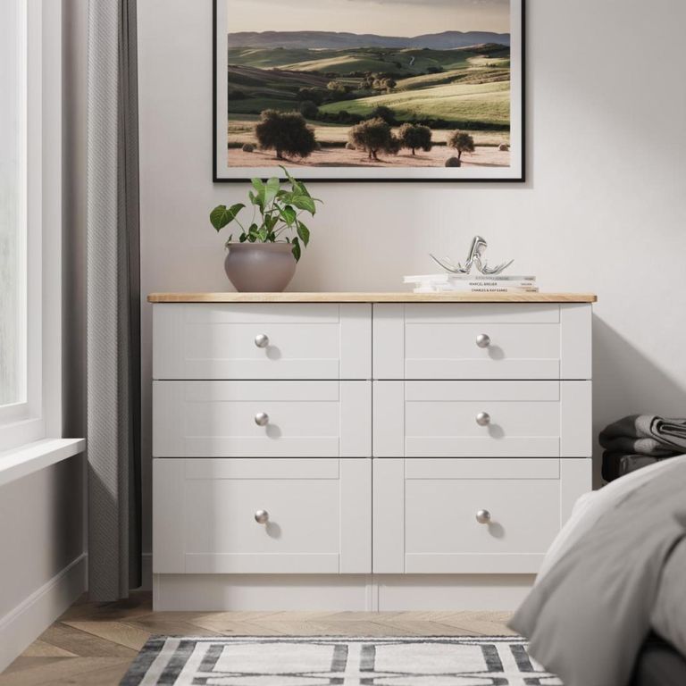 Sussex Grey and Oak Effect 6 Drawer Midi Chest