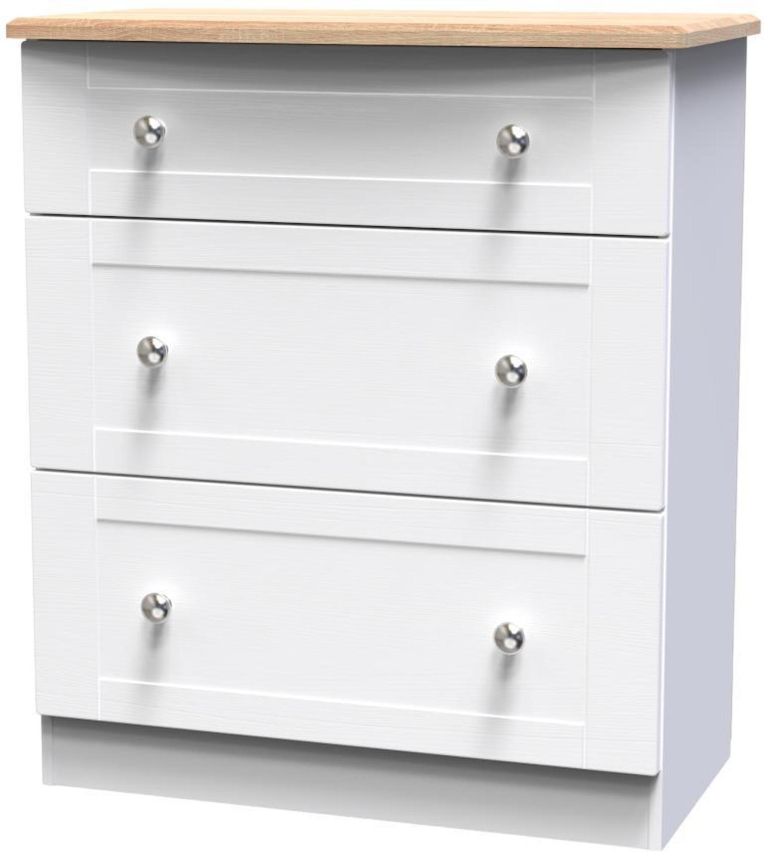 Sussex White and Oak Effect 3 Drawer Deep Chest