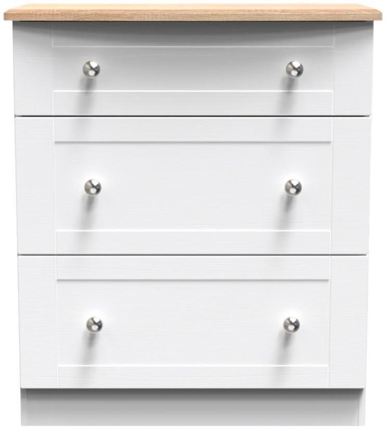 Sussex White and Oak Effect 3 Drawer Deep Chest