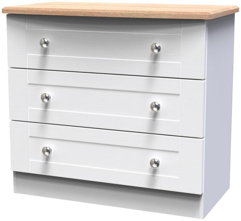 Sussex White and Oak Effect 3 Drawer Small Chest