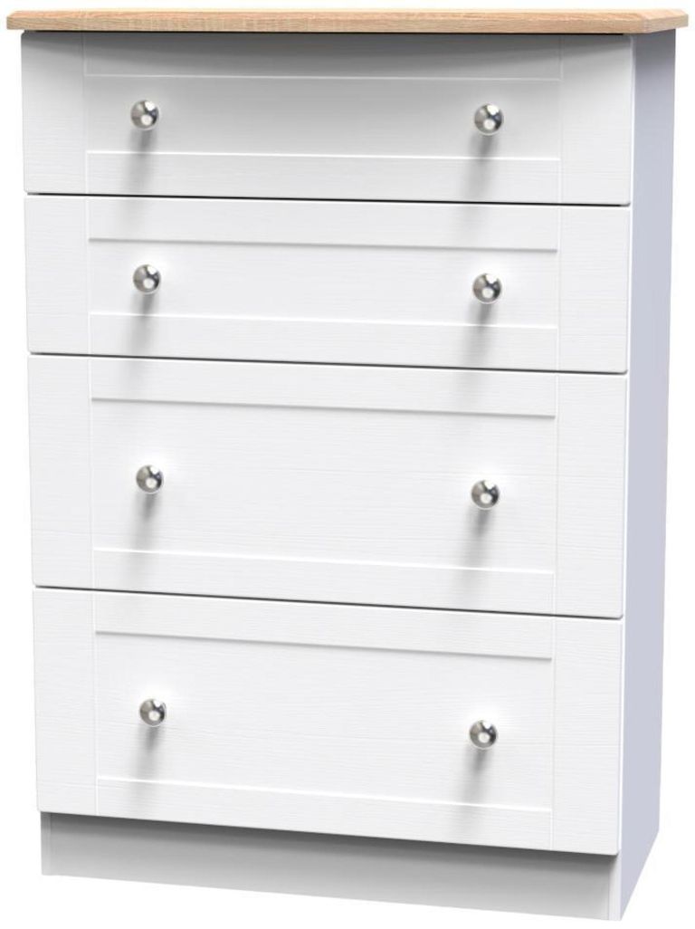 Sussex White and Oak Effect 4 Drawer Deep Chest