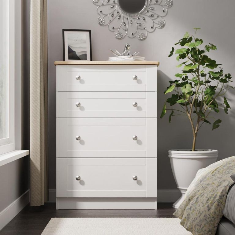 Sussex White and Oak Effect 4 Drawer Deep Chest