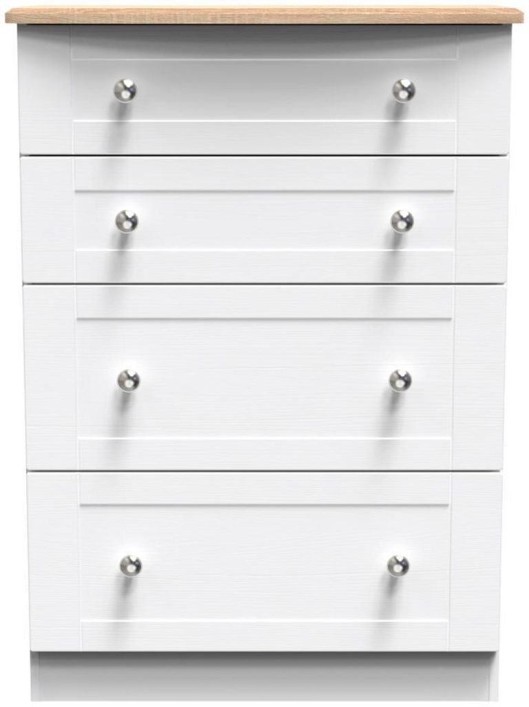 Sussex White and Oak Effect 4 Drawer Deep Chest