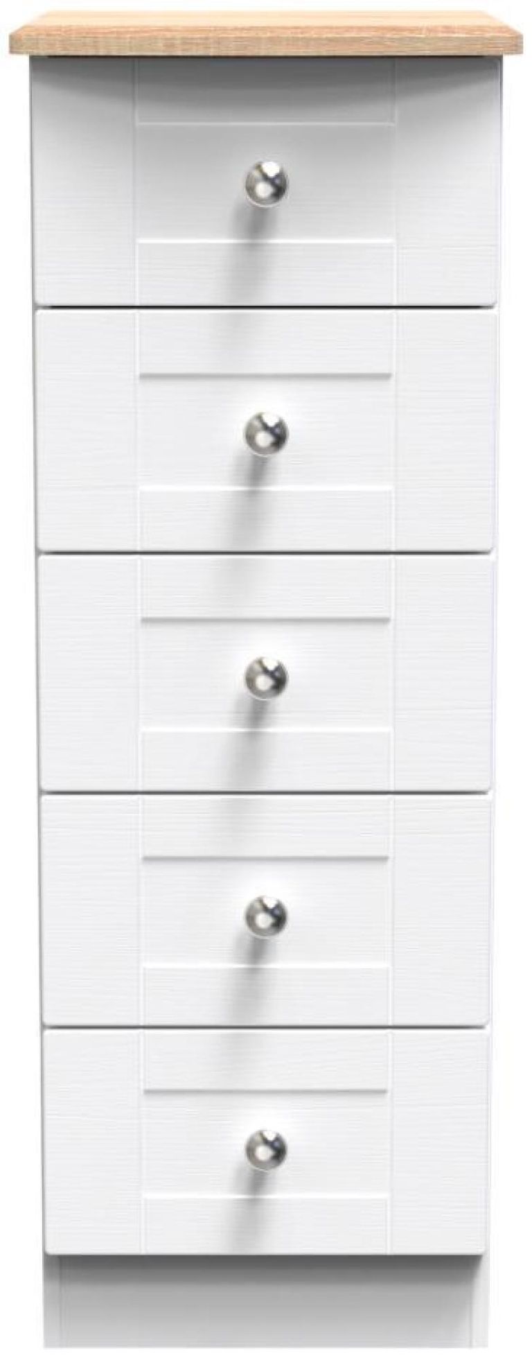 Sussex White and Oak Effect 5 Drawer Narrow Chest