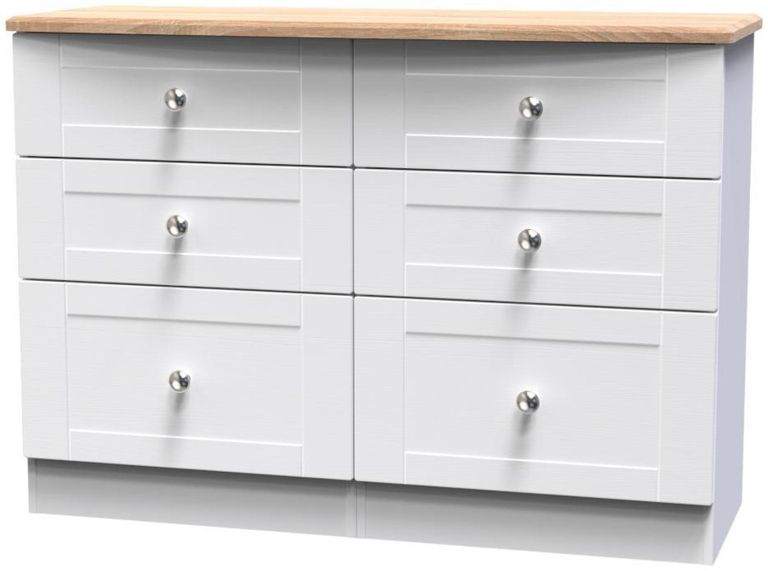 Sussex White and Oak Effect 6 Drawer Midi Chest
