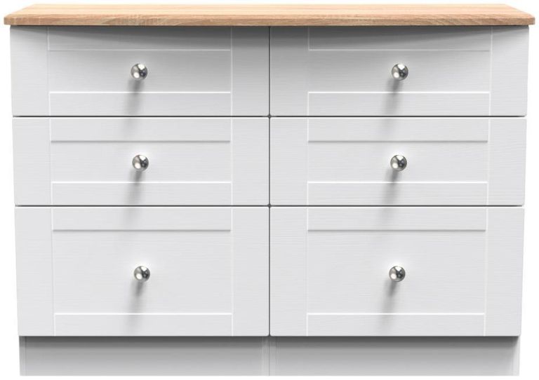 Sussex White and Oak Effect 6 Drawer Midi Chest