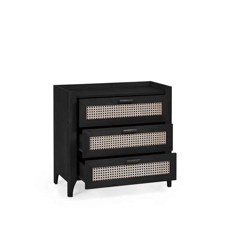 Sydney Chest of Drawers - 3 Drawer - Black and Faux Rattan