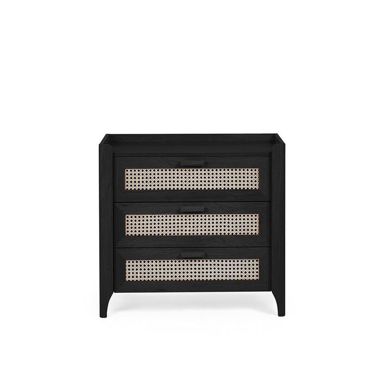 Sydney Chest of Drawers - 3 Drawer - Black and Faux Rattan